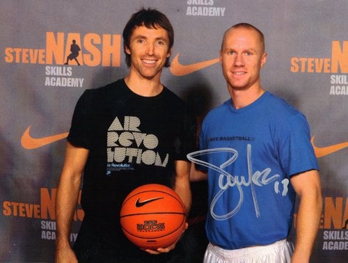 Two men at Steve Nash basketball skills academy.