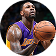 Basketball player in purple jersey playing game.